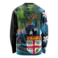 Fiji and New Zealand Tui Bird Long Sleeve Shirt Koru Fern Leafs and Palm Tree With Plumeria LT03 - Polynesian Pride