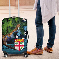 Fiji and New Zealand Tui Bird Luggage Cover Koru Fern Leafs and Palm Tree With Plumeria LT03 Blue - Polynesian Pride