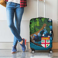 Fiji and New Zealand Tui Bird Luggage Cover Koru Fern Leafs and Palm Tree With Plumeria LT03 - Polynesian Pride