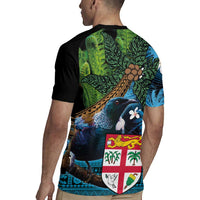 Fiji and New Zealand Tui Bird Rugby Jersey Koru Fern Leafs and Palm Tree With Plumeria