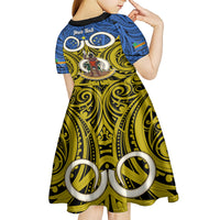 Personalised Vanuatu Tafea Province Kid Short Sleeve Dress Pig Tusk Mix Maori Pattern and Namele Leaf LT03 - Polynesian Pride