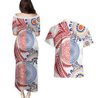 Tongan and Australian Culture Together Couples Matching Puletasi and Hawaiian Shirt Ngatu Art Tribal Aboriginal Tattoo Pattern LT03 - Polynesian Pride