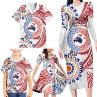 Tongan and Australian Culture Together Family Matching Long Sleeve Bodycon Dress and Hawaiian Shirt Ngatu Art Tribal Aboriginal Tattoo Pattern LT03 - Polynesian Pride