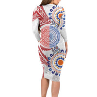 Tongan and Australian Culture Together Family Matching Long Sleeve Bodycon Dress and Hawaiian Shirt Ngatu Art Tribal Aboriginal Tattoo Pattern LT03 - Polynesian Pride