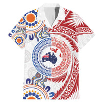 Tongan and Australian Culture Together Family Matching Mermaid Dress and Hawaiian Shirt Ngatu Art Tribal Aboriginal Tattoo Pattern LT03 Dad's Shirt - Short Sleeve White - Polynesian Pride