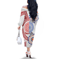 Tongan and Australian Culture Together Family Matching Off The Shoulder Long Sleeve Dress and Hawaiian Shirt Ngatu Art Tribal Aboriginal Tattoo Pattern LT03 - Polynesian Pride