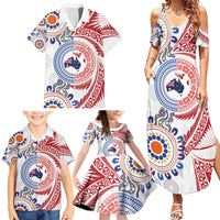 Tongan and Australian Culture Together Family Matching Summer Maxi Dress and Hawaiian Shirt Ngatu Art Tribal Aboriginal Tattoo Pattern LT03 - Polynesian Pride
