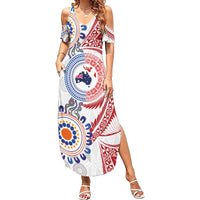 Tongan and Australian Culture Together Family Matching Summer Maxi Dress and Hawaiian Shirt Ngatu Art Tribal Aboriginal Tattoo Pattern LT03 Mom's Dress White - Polynesian Pride