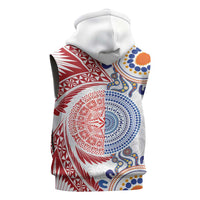 Tongan and Australian Culture Together Sleeveless Hoodie Ngatu Art Tribal Aboriginal Tattoo Pattern - Polynesian Pride