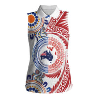 Tongan and Australian Culture Together Women Sleeveless Polo Shirt Ngatu Art Tribal Aboriginal Tattoo Pattern LT03 Female White - Polynesian Pride