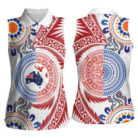 Tongan and Australian Culture Together Women Sleeveless Polo Shirt Ngatu Art Tribal Aboriginal Tattoo Pattern LT03 - Polynesian Pride