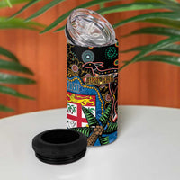Fijian and Australian Culture Together 4 in 1 Can Cooler Tumbler Aboriginal Art and Tapa Motifs with Kangaroo and Palm Tree LT03 - Polynesian Pride