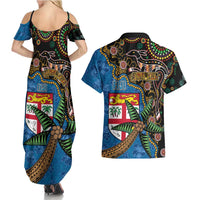 Fijian and Australian Culture Together Couples Matching Summer Maxi Dress and Hawaiian Shirt Aboriginal Art and Tapa Motifs with Kangaroo and Palm Tree LT03 - Polynesian Pride