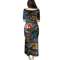 Fijian and Australian Culture Together Family Matching Puletasi and Hawaiian Shirt Aboriginal Art and Tapa Motifs with Kangaroo and Palm Tree LT03 - Polynesian Pride