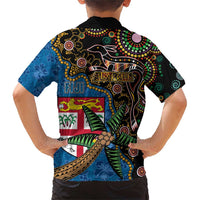 Fijian and Australian Culture Together Family Matching Short Sleeve Bodycon Dress and Hawaiian Shirt Aboriginal Art and Tapa Motifs with Kangaroo and Palm Tree LT03 - Polynesian Pride