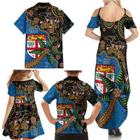 Fijian and Australian Culture Together Family Matching Summer Maxi Dress and Hawaiian Shirt Aboriginal Art and Tapa Motifs with Kangaroo and Palm Tree LT03 - Polynesian Pride