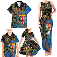 Fijian and Australian Culture Together Family Matching Tank Maxi Dress and Hawaiian Shirt Aboriginal Art and Tapa Motifs with Kangaroo and Palm Tree LT03 - Polynesian Pride