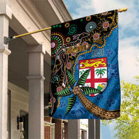 Fijian and Australian Culture Together Garden Flag Aboriginal Art and Tapa Motifs with Kangaroo and Palm Tree - Polynesian Pride