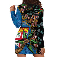 Fijian and Australian Culture Together Hoodie Dress Aboriginal Art and Tapa Motifs with Kangaroo and Palm Tree LT03 - Polynesian Pride
