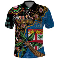Fijian and Australian Culture Together Polo Shirt Aboriginal Art and Tapa Motifs with Kangaroo and Palm Tree - Polynesian Pride