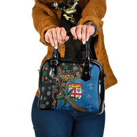 Fijian and Australian Culture Together Shoulder Handbag Aboriginal Art and Tapa Motifs with Kangaroo and Palm Tree - Polynesian Pride