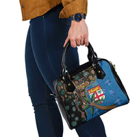 Fijian and Australian Culture Together Shoulder Handbag Aboriginal Art and Tapa Motifs with Kangaroo and Palm Tree - Polynesian Pride