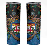 Fijian and Australian Culture Together Skinny Tumbler Aboriginal Art and Tapa Motifs with Kangaroo and Palm Tree LT03 Black - Polynesian Pride