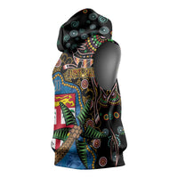 Fijian and Australian Culture Together Sleeveless Hoodie Aboriginal Art and Tapa Motifs with Kangaroo and Palm Tree LT03 - Polynesian Pride
