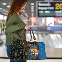 Fijian and Australian Culture Together Travel Bag Aboriginal Art and Tapa Motifs with Kangaroo and Palm Tree - Polynesian Pride