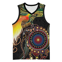 Papua New Guinea and Australia Together Basketball Jersey Bird of Paradise and Kangaroo Melanesian Aboriginal Motifs LT03 Unisex Black - Polynesian Pride