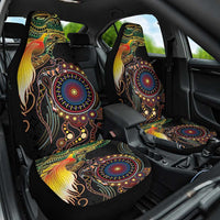 Papua New Guinea and Australia Together Car Seat Cover Bird of Paradise and Kangaroo Melanesian Aboriginal Motifs LT03 One Size Black - Polynesian Pride