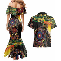 Papua New Guinea and Australia Together Couples Matching Mermaid Dress and Hawaiian Shirt Bird of Paradise and Kangaroo Melanesian Aboriginal Motifs LT03 - Polynesian Pride