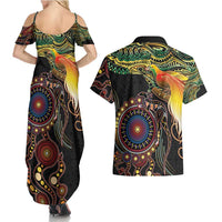 Papua New Guinea and Australia Together Couples Matching Summer Maxi Dress and Hawaiian Shirt Bird of Paradise and Kangaroo Melanesian Aboriginal Motifs LT03 - Polynesian Pride