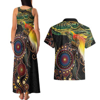 Papua New Guinea and Australia Together Couples Matching Tank Maxi Dress and Hawaiian Shirt Bird of Paradise and Kangaroo Melanesian Aboriginal Motifs LT03 - Polynesian Pride