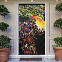 Papua New Guinea and Australia Together Door Cover Bird of Paradise and Kangaroo Melanesian Aboriginal Motifs LT03 Black - Polynesian Pride