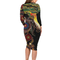 Papua New Guinea and Australia Together Family Matching Long Sleeve Bodycon Dress and Hawaiian Shirt Bird of Paradise and Kangaroo Melanesian Aboriginal Motifs LT03 - Polynesian Pride