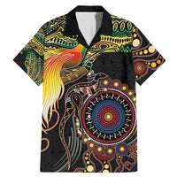 Papua New Guinea and Australia Together Family Matching Mermaid Dress and Hawaiian Shirt Bird of Paradise and Kangaroo Melanesian Aboriginal Motifs LT03 Dad's Shirt - Short Sleeve Black - Polynesian Pride