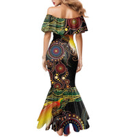 Papua New Guinea and Australia Together Family Matching Mermaid Dress and Hawaiian Shirt Bird of Paradise and Kangaroo Melanesian Aboriginal Motifs LT03 - Polynesian Pride