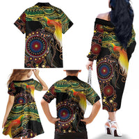 Papua New Guinea and Australia Together Family Matching Off The Shoulder Long Sleeve Dress and Hawaiian Shirt Bird of Paradise and Kangaroo Melanesian Aboriginal Motifs LT03 - Polynesian Pride