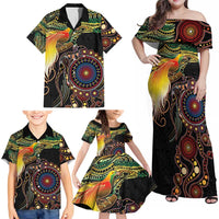 Papua New Guinea and Australia Together Family Matching Off Shoulder Maxi Dress and Hawaiian Shirt Bird of Paradise and Kangaroo Melanesian Aboriginal Motifs LT03 - Polynesian Pride