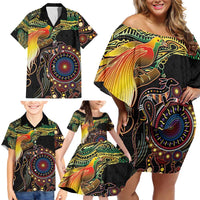 Papua New Guinea and Australia Together Family Matching Off Shoulder Short Dress and Hawaiian Shirt Bird of Paradise and Kangaroo Melanesian Aboriginal Motifs LT03 - Polynesian Pride