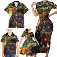 Papua New Guinea and Australia Together Family Matching Short Sleeve Bodycon Dress and Hawaiian Shirt Bird of Paradise and Kangaroo Melanesian Aboriginal Motifs LT03 - Polynesian Pride