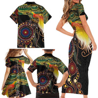 Papua New Guinea and Australia Together Family Matching Short Sleeve Bodycon Dress and Hawaiian Shirt Bird of Paradise and Kangaroo Melanesian Aboriginal Motifs LT03 - Polynesian Pride