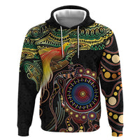 Papua New Guinea and Australia Together Hoodie Bird of Paradise and Kangaroo Melanesian Aboriginal Motifs LT03 Pullover Hoodie Black - Polynesian Pride