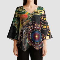 Papua New Guinea and Australia Together Kimono Sleeve Blouse Bird of Paradise and Kangaroo Melanesian Aboriginal Motifs LT03 - Polynesian Pride