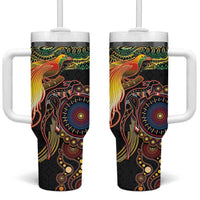 Papua New Guinea and Australia Together Tumbler With Handle Bird of Paradise and Kangaroo Melanesian Aboriginal Motifs LT03 One Size: 40 oz Black - Polynesian Pride