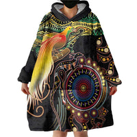 Papua New Guinea and Australia Together Wearable Blanket Hoodie Bird of Paradise and Kangaroo Melanesian Aboriginal Motifs LT03 - Polynesian Pride