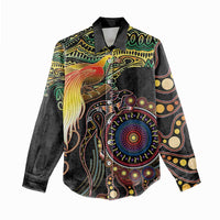 Papua New Guinea and Australia Together Women Casual Shirt Bird of Paradise and Kangaroo Melanesian Aboriginal Motifs LT03 - Polynesian Pride
