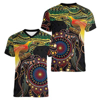 Papua New Guinea and Australia Together Women V-Neck T-Shirt Bird of Paradise and Kangaroo Melanesian Aboriginal Motifs LT03 - Polynesian Pride