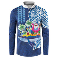 Hawaiian Mele Kalikimaka Button Sweatshirt Funny Santa on Whale Island with Kakau Tattoos - Polynesian Pride